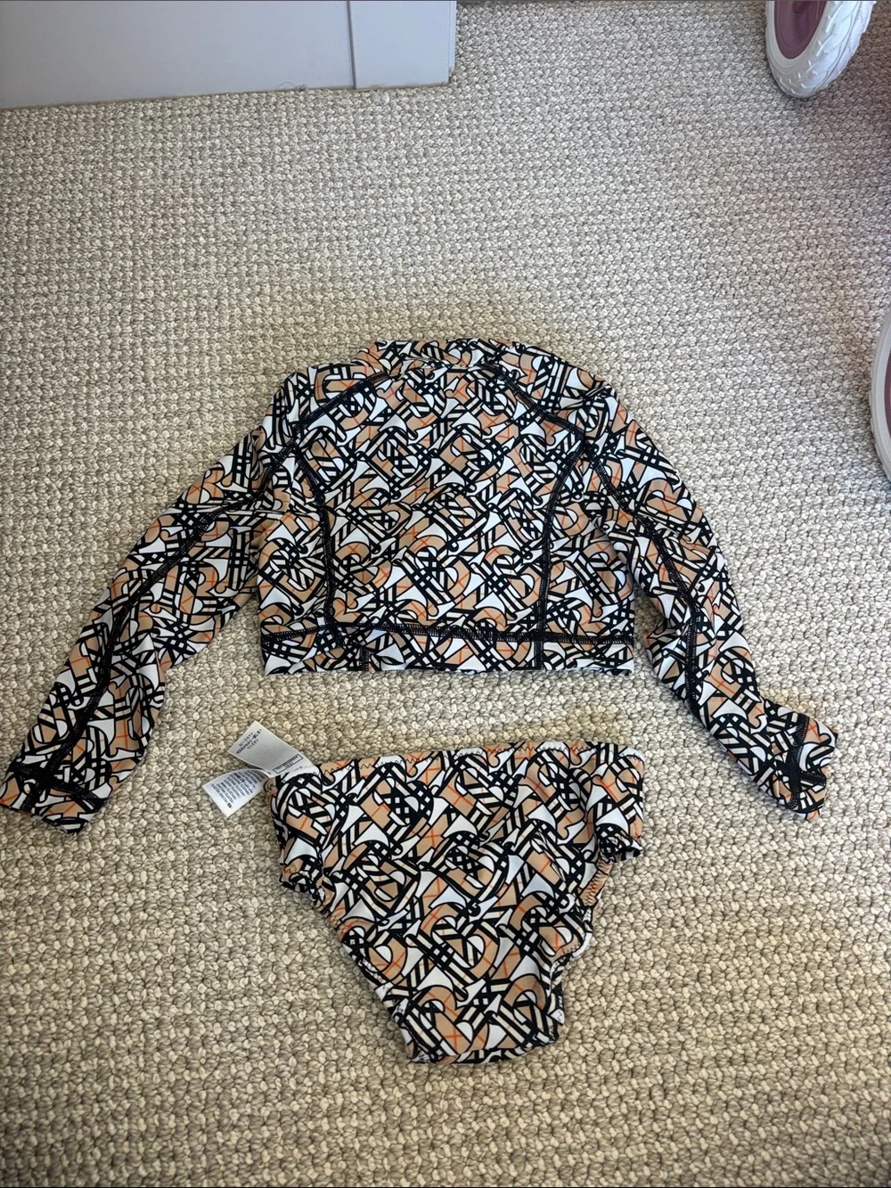 Burberry Black White and Beige Patterned Kids Rashguard Set
